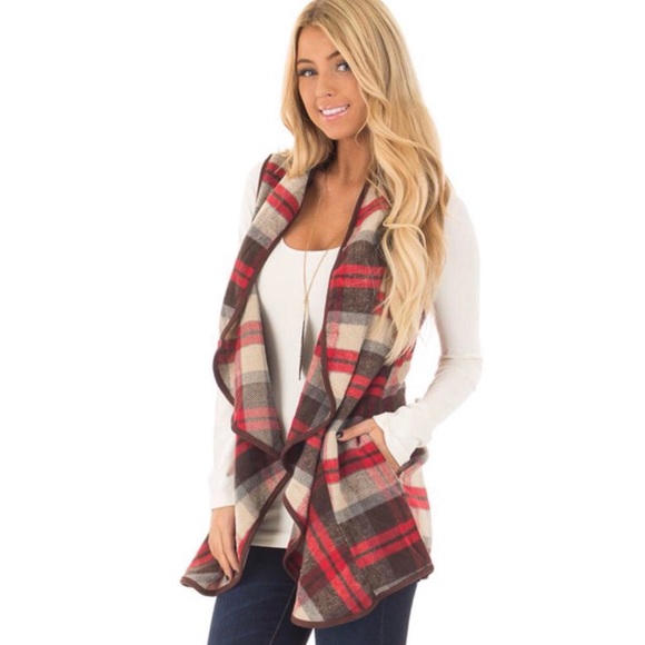 Plaid Waterfall Vest Holiday Colors $FIRM$ - Picture 5 of 5